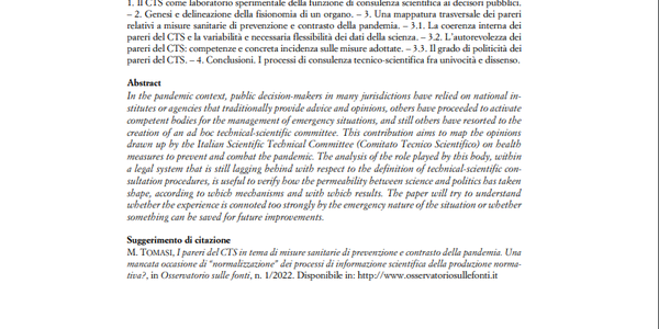 Immagine decorativa per il contenuto I pareri del CTS in tema di misure sanitarie di prevenzione e contrasto della pandemia. Una mancata occasione di “normalizzazione” dei processi di informazione scientifica della produzione normativa?