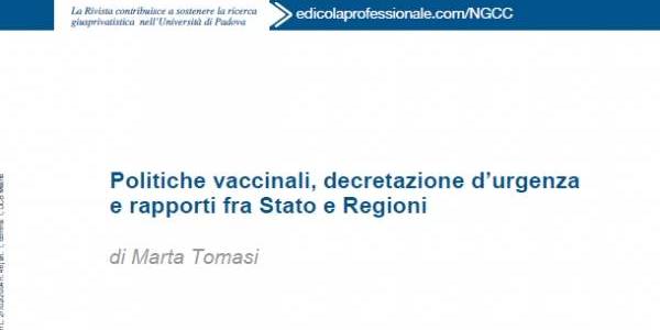 Immagine decorativa per il contenuto Politiche vaccinali, decretazione d’urgenza e rapporti fra Stato e Regioni